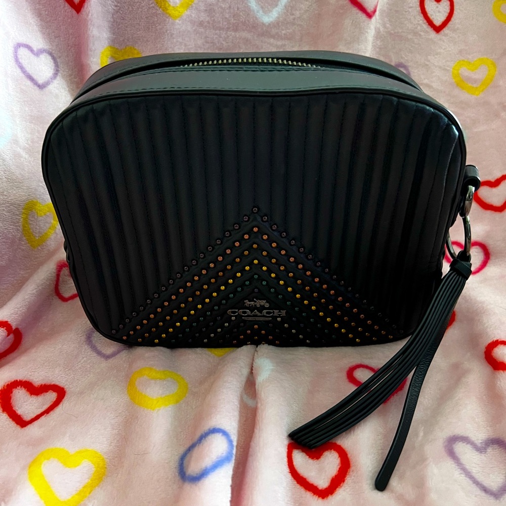 COACH camera bag crossbody with rainbow rivets